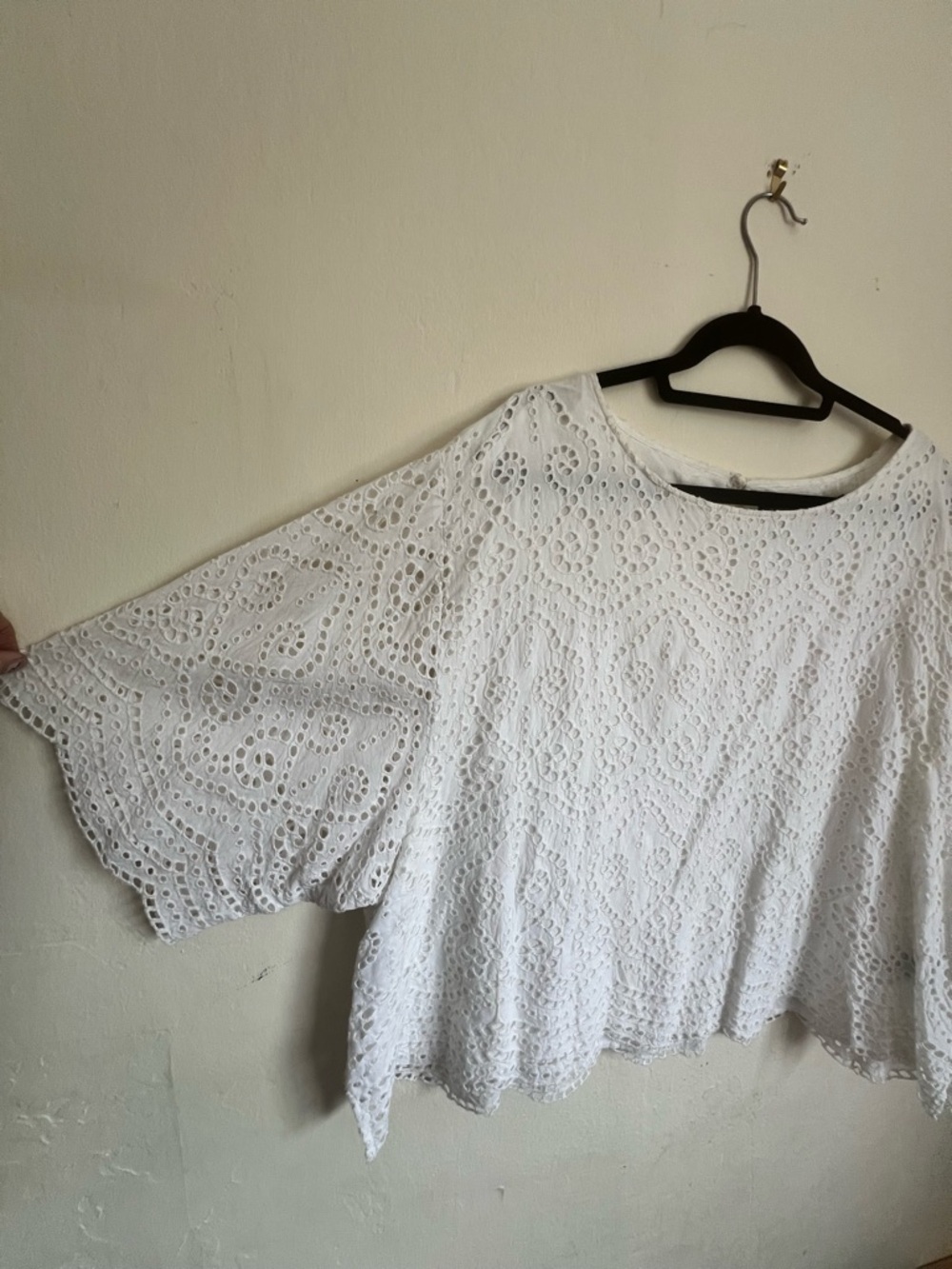 Ralph Lauren White Eyelet Flutter-Sleeve Blouse